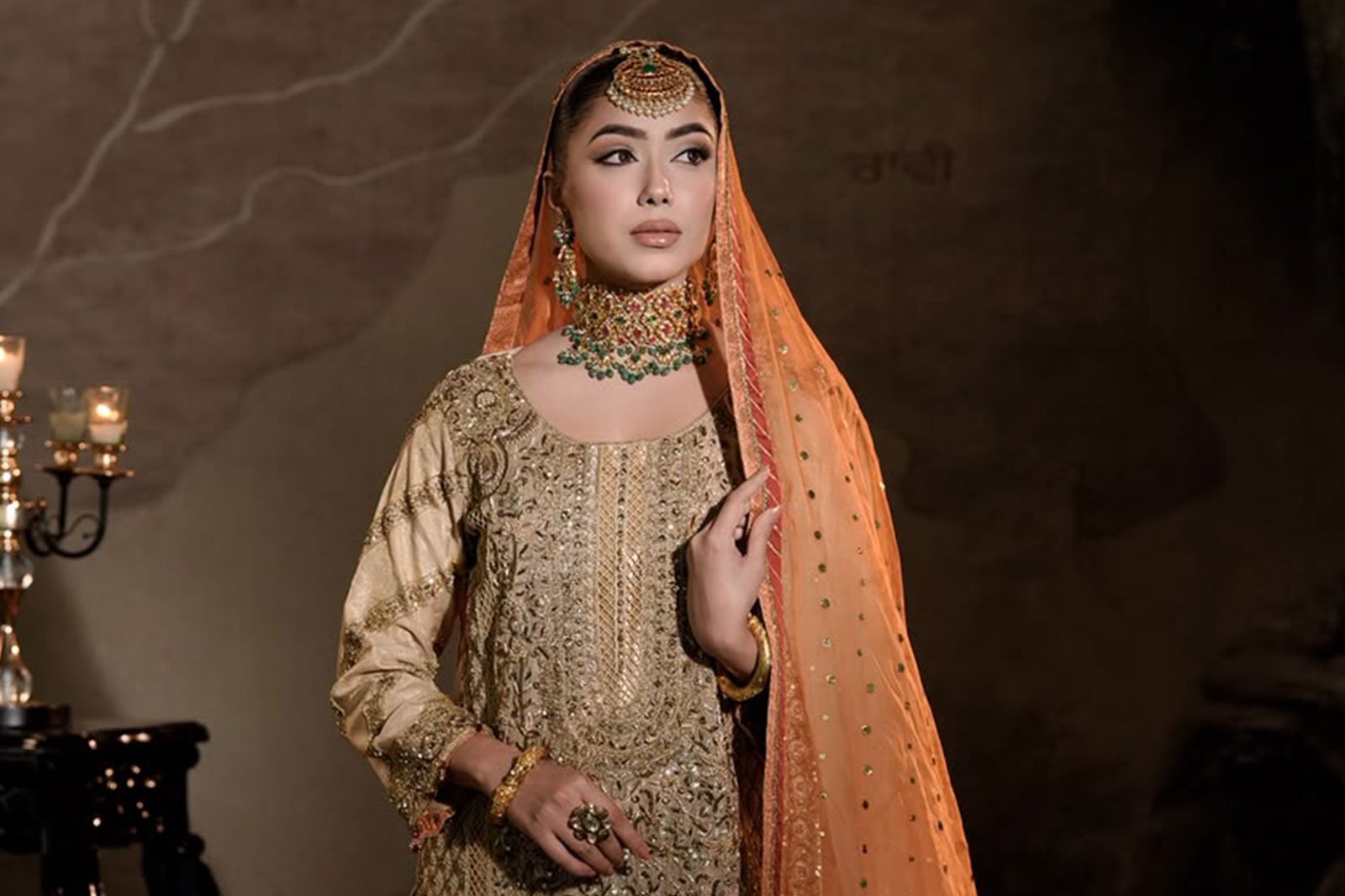 Sharara and polki in sunset tones