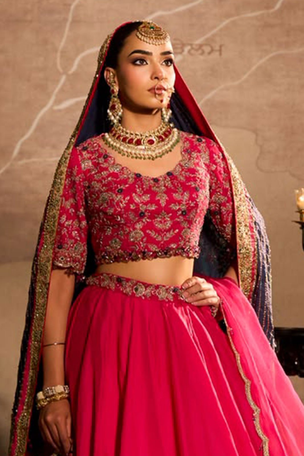 Rani pink lehenga with polki jewellery